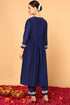 Plus Size Navy Blue Silk Blend Solid Embroidered Flared Kurta Set